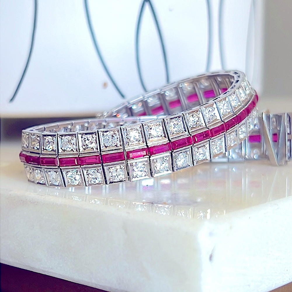 Platinum 5 carat diamond and Ruby bracelet